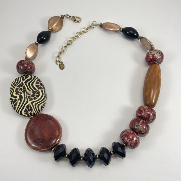 JS Collections Vintage Gold Tone Chunky Acrylic Beaded Statement Necklace Boho - Picture 2 of 9